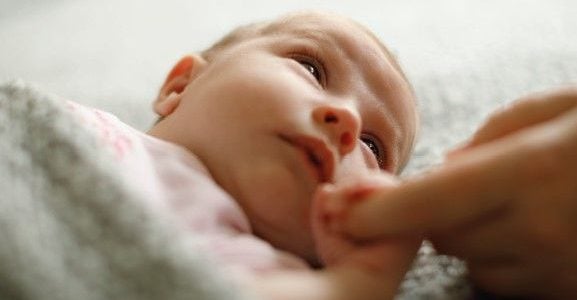 A close-up of a baby