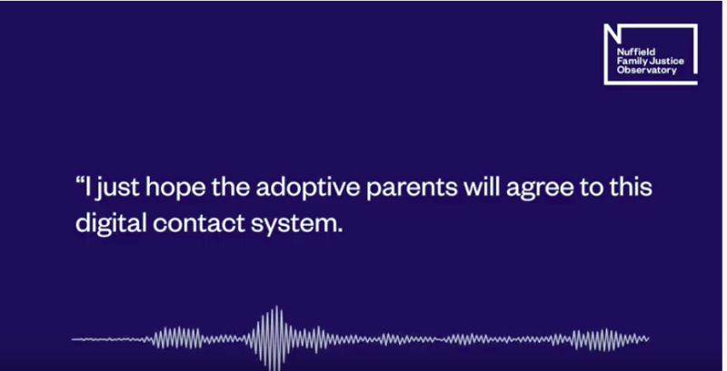 Quote from Amanda, birth parent: "I just hope that the adoptive parents will agree to this digital contact system."