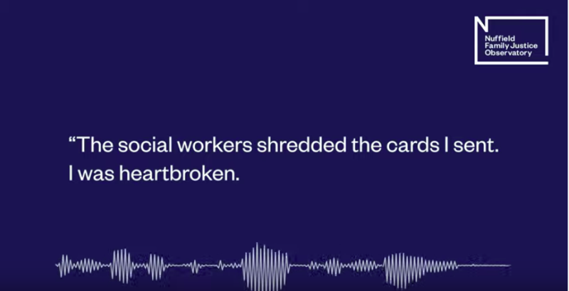 Quote from Karla: "The social workers shredded the cards I wrote. I was heartbroken."
